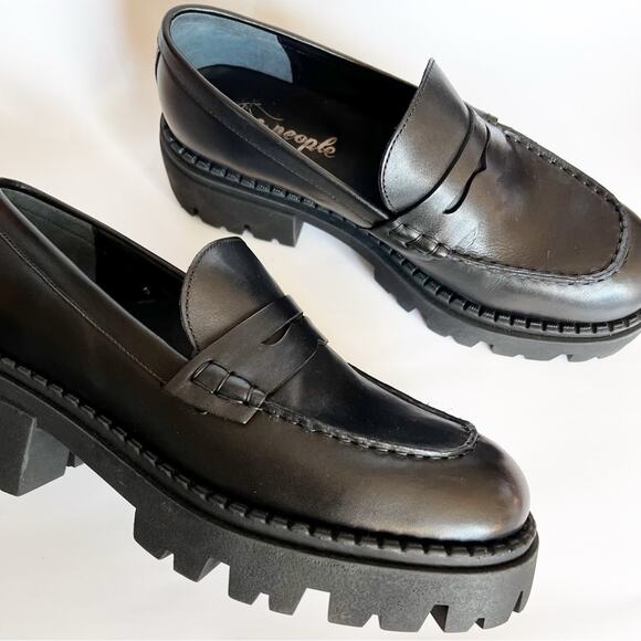Free People Lyra Lug Sole Leather Penny Loafer in Black from Revolve size 40 - Picture 3 of 4